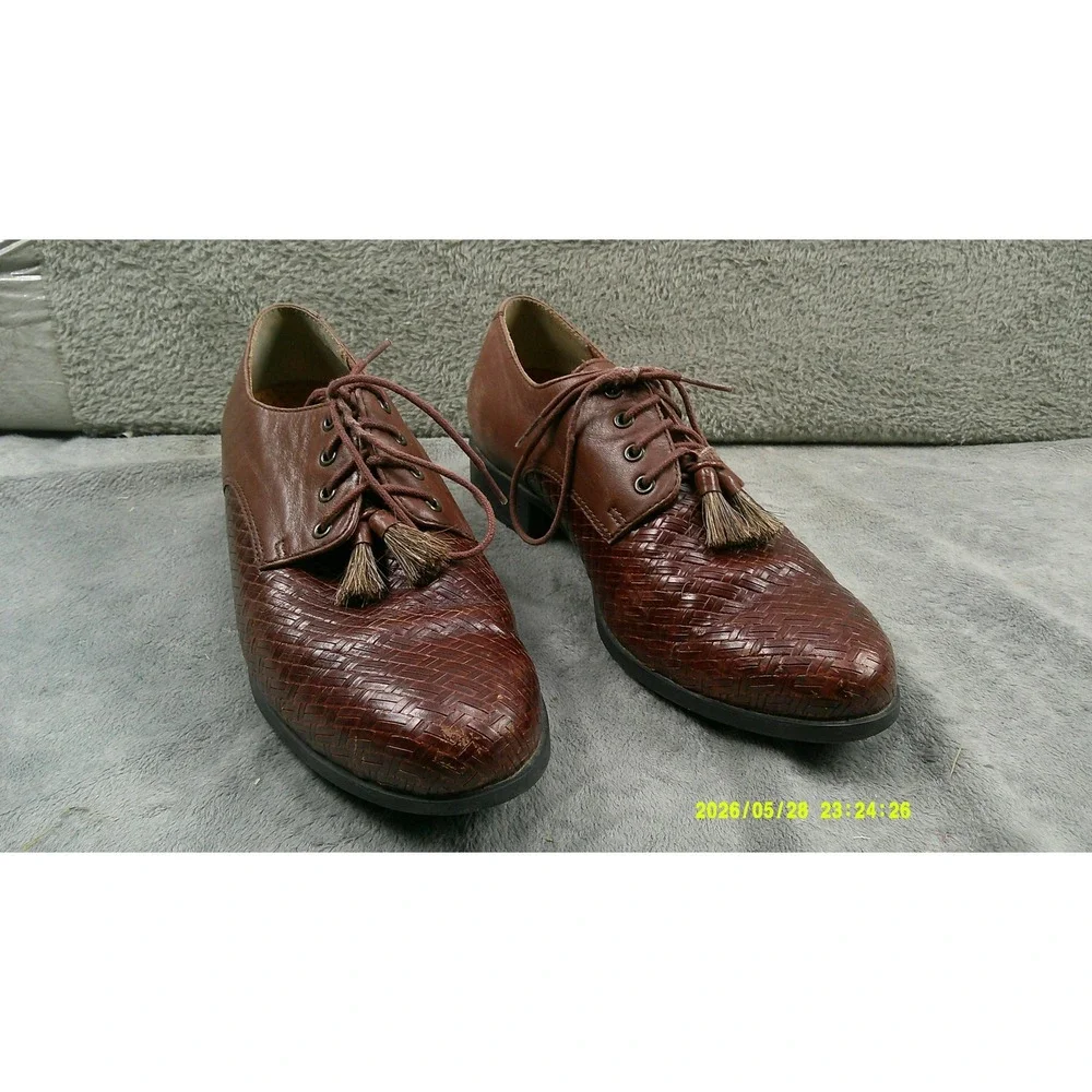 Ariat Woven Leather Oxford Mens‎ 8.5 Brown Good Tassel Lace Up Dress Shoes 16124
